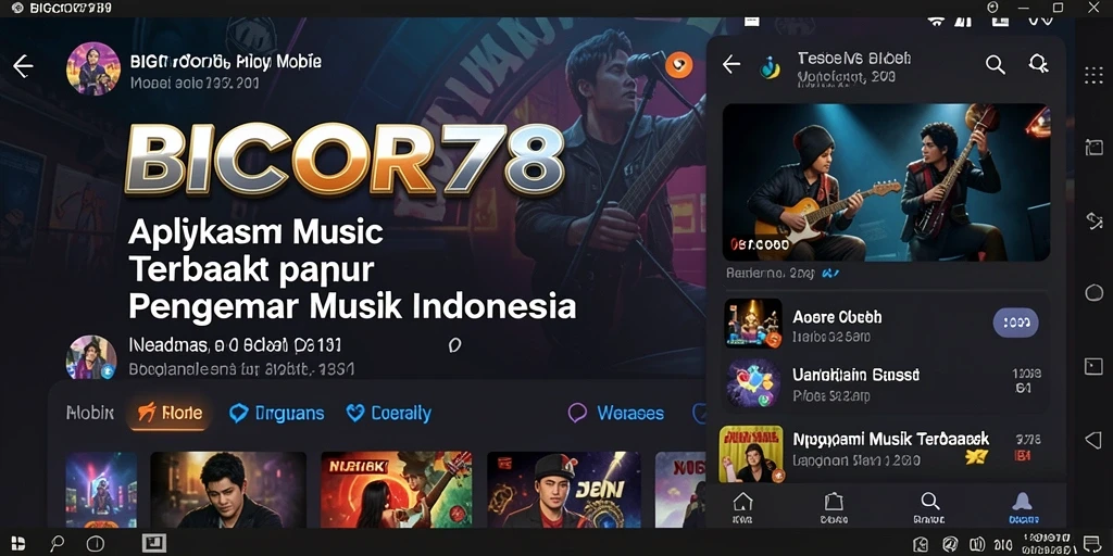 Tangkapan layar menunjukkan antarmuka aplikasi BIGCOR78 yang menarik saat memutar lagu.