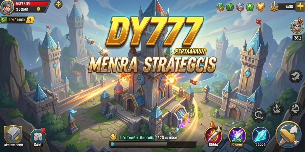 Screenshot gameplay DY777 menunjukkan aksi menara pertahanan yang intens.
