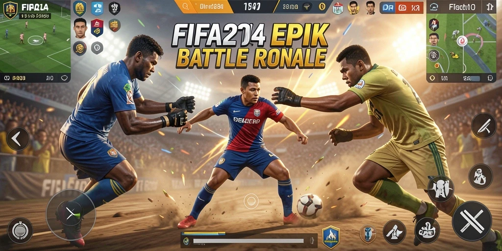 Tampilan aksi seru dalam permainan Battle Royale FIFA234.