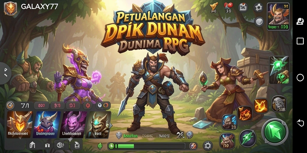 Screenshot menunjukkan karakter heroik dalam pertempuran epik di GALAXY77.