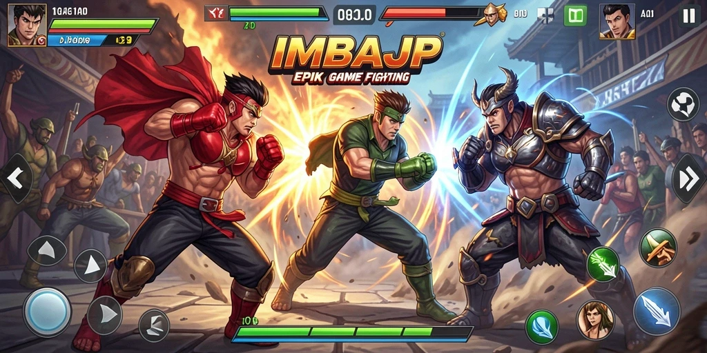 Tangkapan layar gameplay IMBAJP dengan aksi pertarungan yang mendebarkan.