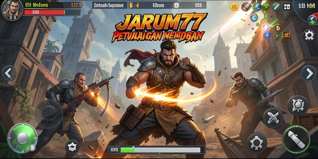 Tampilan gameplay JARUM77 menunjukkan aksi tempur yang seru dan mendebarkan.