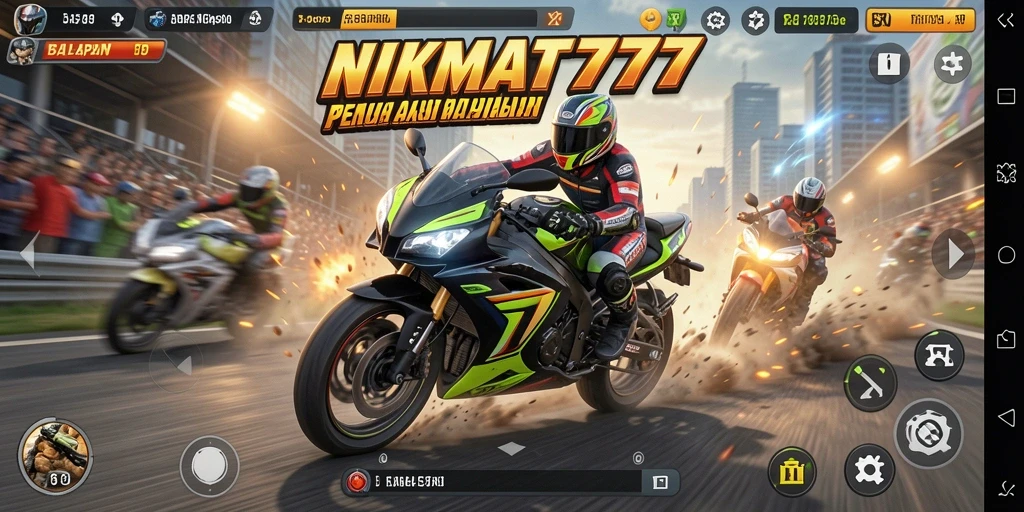 Tampilan gameplay NIKMAT777 yang mendebarkan saat balapan motor.