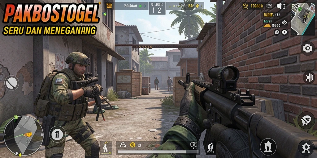 Screenshot dari gameplay PAKBOSTOGEL yang menampilkan aksi tembak-menembak yang intens.
