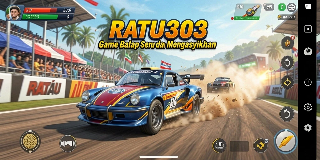 Tampilan gameplay balap seru di RATU303 dengan mobil cepat dan lintasan menantang.