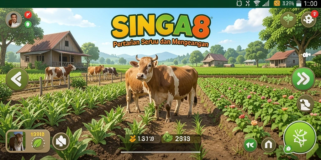 Tampilan gameplay SINGA8 yang menarik dengan elemen pertanian.