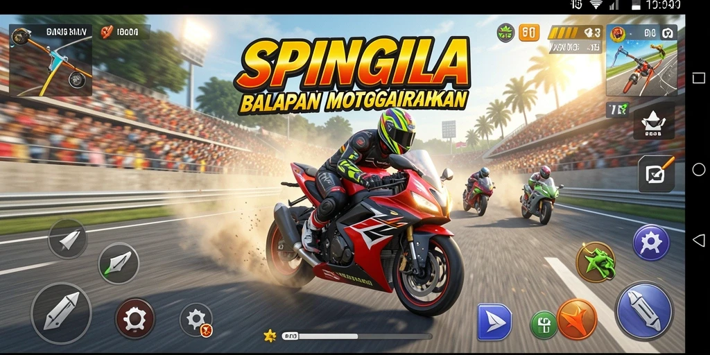 Tampilan gameplay SPINGILA yang mendebarkan saat balapan motor.