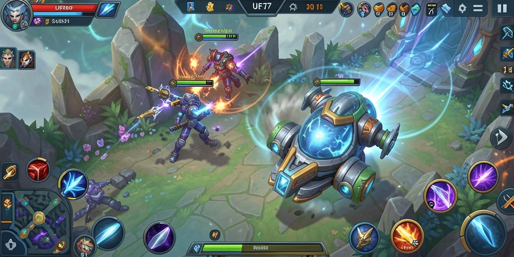 Gameplay seru dan strategis dalam UFO77 MOBA.